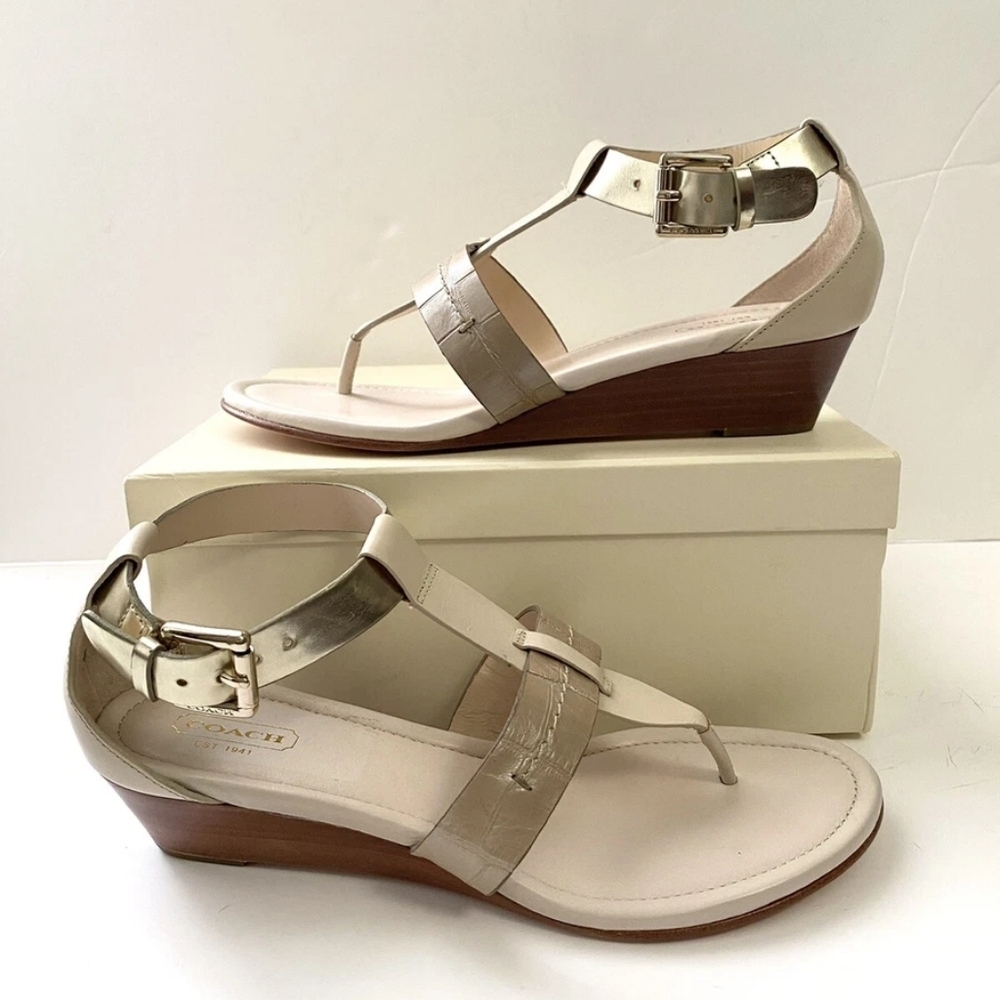 COACH Velvet Vachetta Leather Wedge Sandals Women's Size 6.5B🌴✌️
